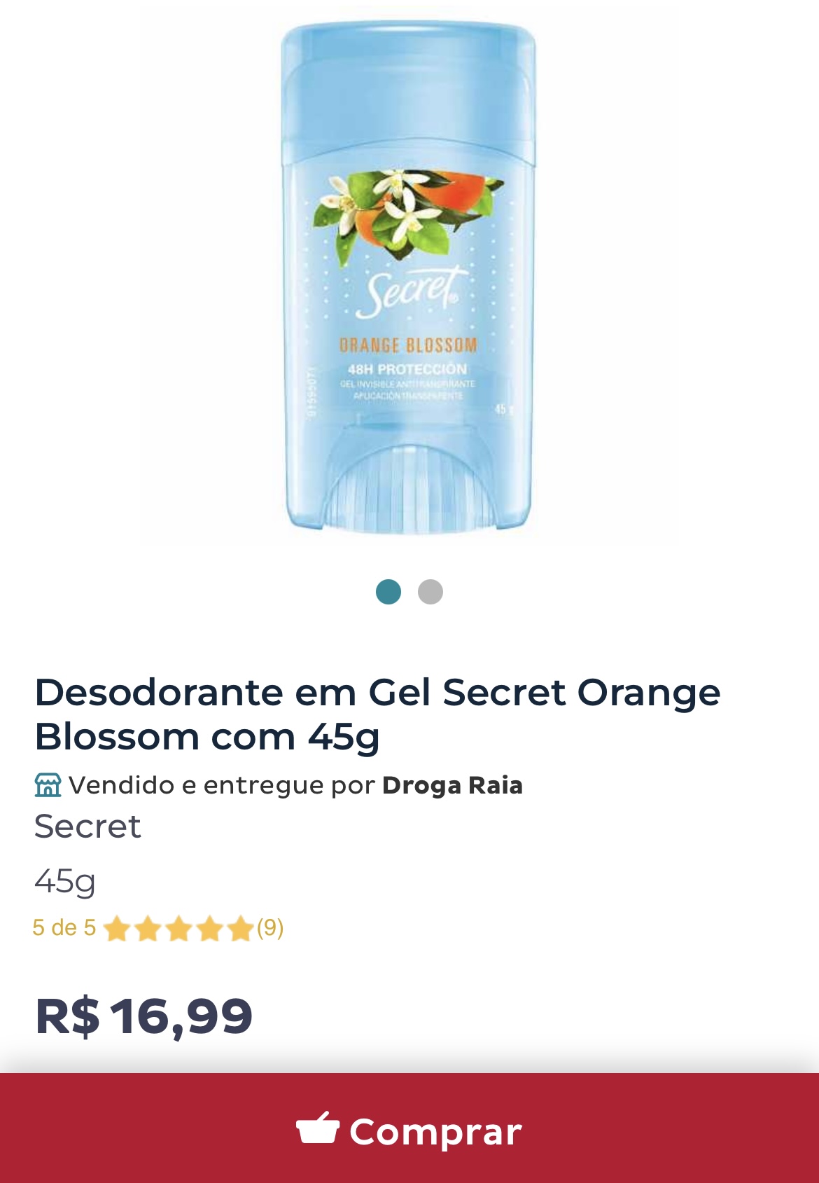 Desodorante Antitranspirante Feminino Secret Invisible Orange Blossom gel  45g - D'Or Mais Saúde