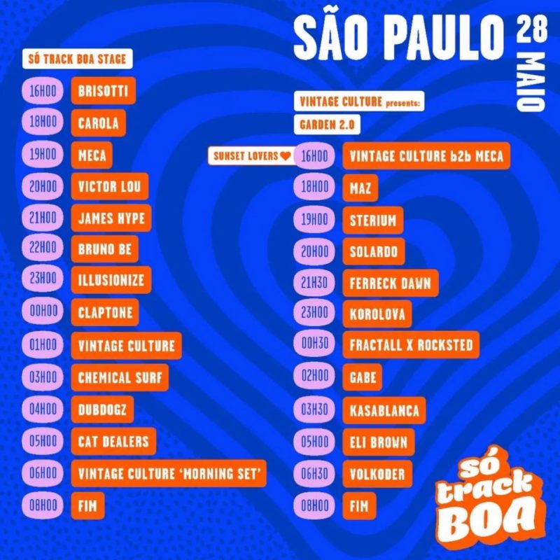 Saiu o Lineup e Horários Oficiais da Só Track Boa SP Acho Tendência